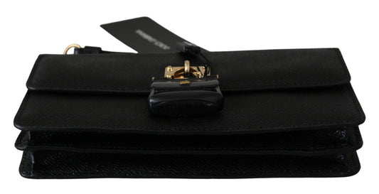 Black Padlock Phone Purse Clutch Sicily Leather Bag