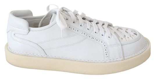 White Woven Leather Low Top Sneakers Shoes