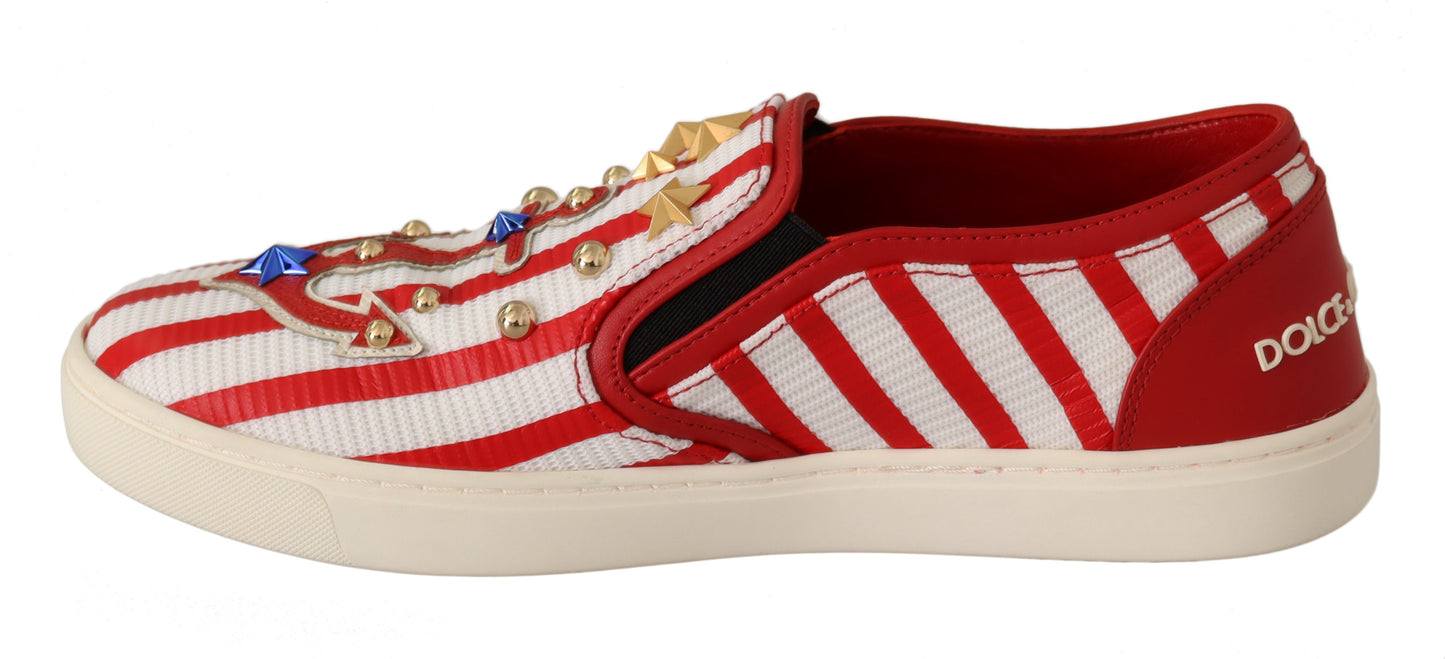 Red White Anchor Studded Loafers Shoes