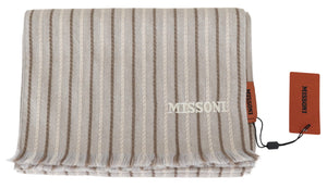 Beige Striped Wool Unisex Neck Wrap Scarf