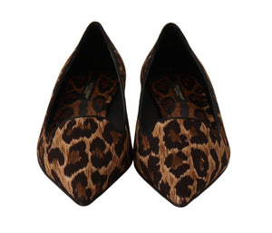 Brown Leopard Cotton Ballerina Loafers Shoes