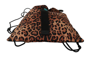 Brown Leopard Drawstring Napsack Nylon Backpack