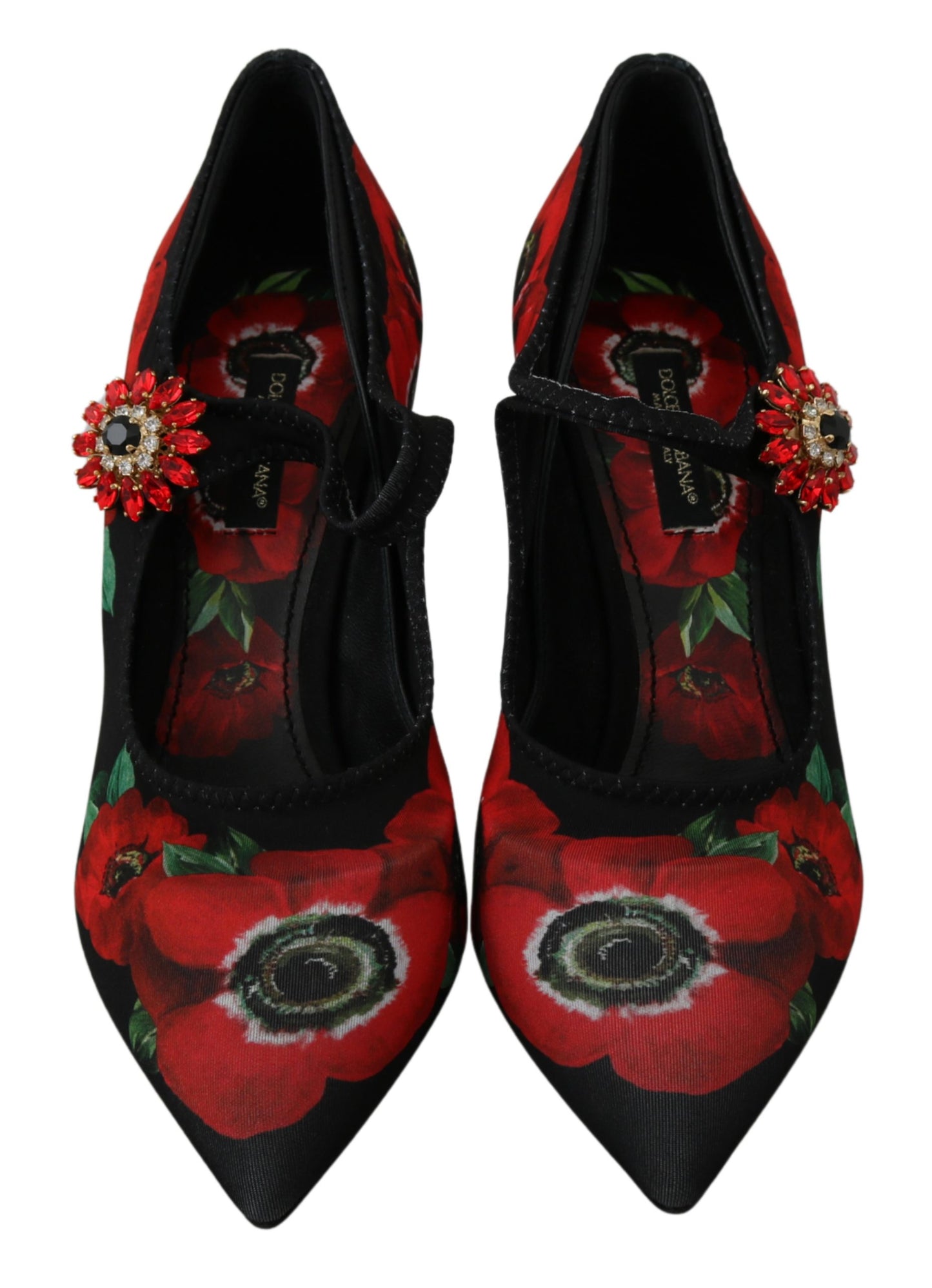 Black Red Floral Mary Janes Pumps Shoes