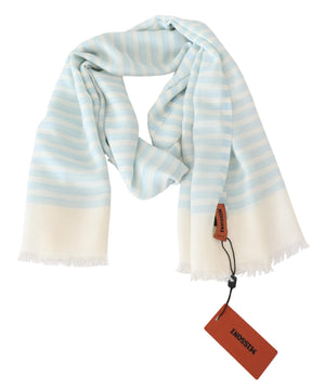 Blue White Lined Cashmere Unisex Wrap Scarf