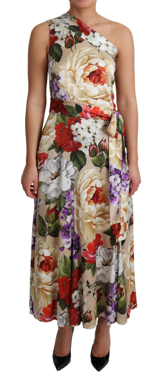 Print Silk Stretch One Shoulder Floral Dress