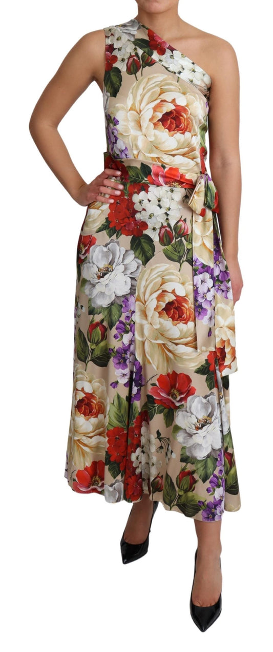 Print Silk Stretch One Shoulder Floral Dress