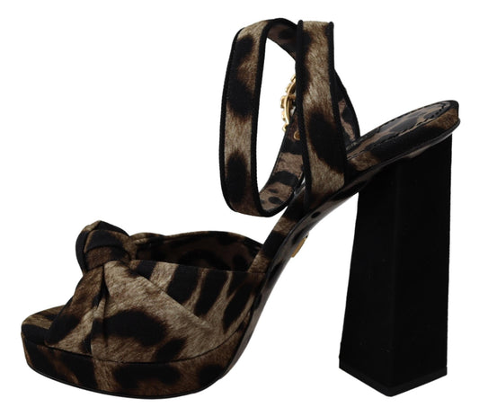 Brown Crystal Ankle Strap Leopard Sandals Shoes