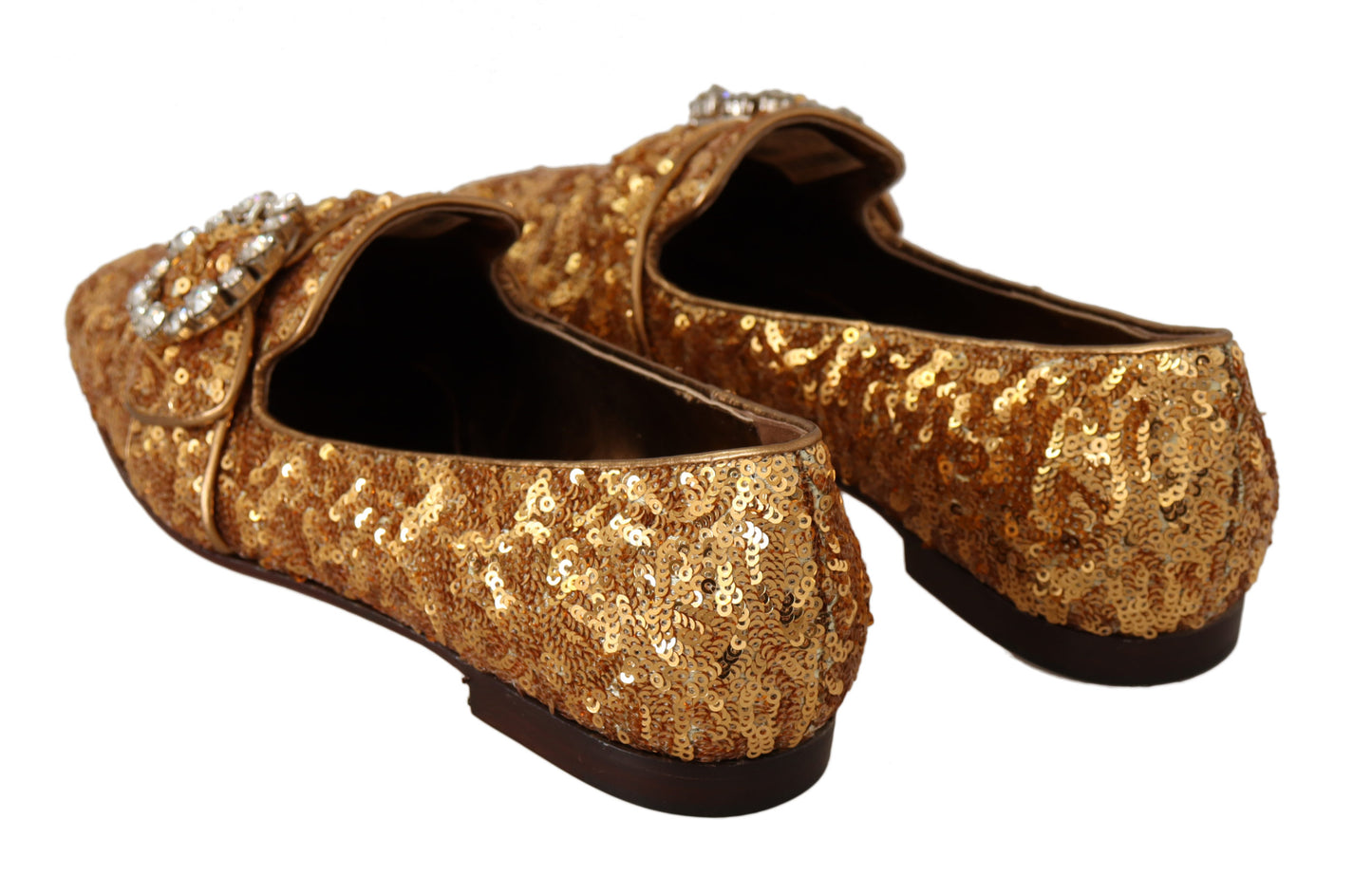 Gold Sequin Crystal Flat Women Loafers Shoes