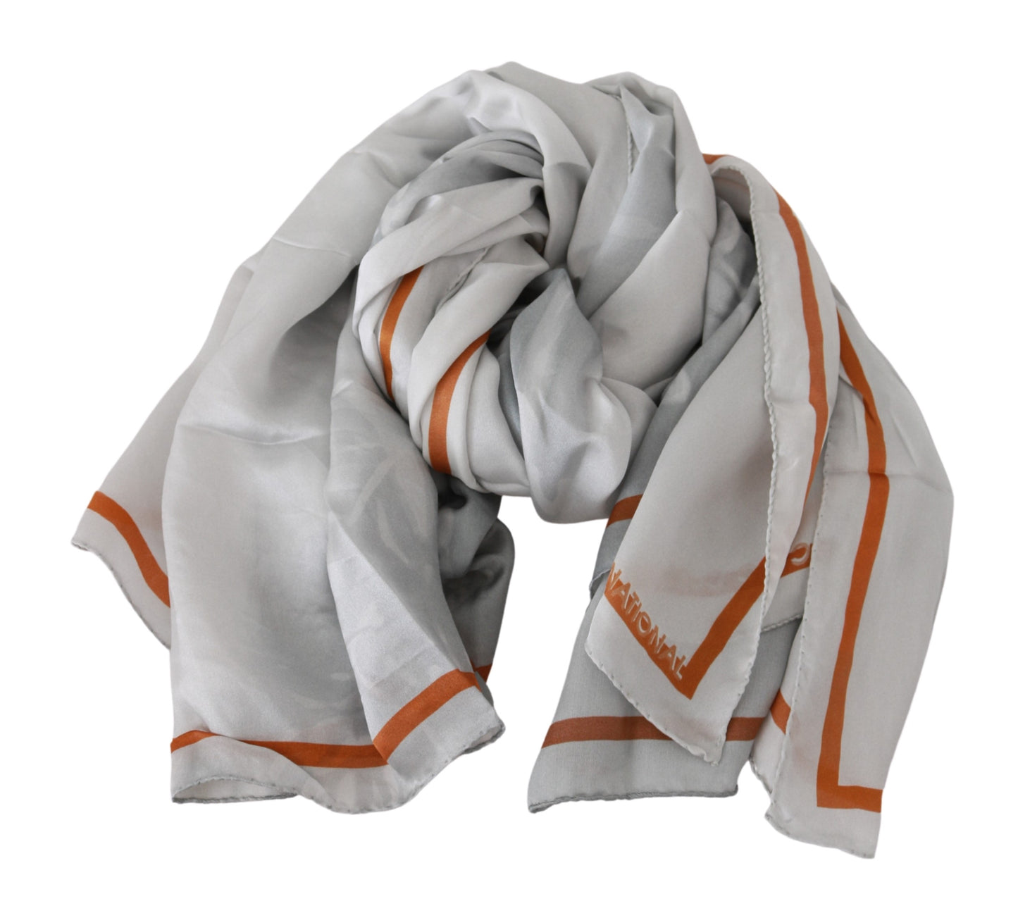 Gray Orange Silk Floral Foulard Wrap Scarf