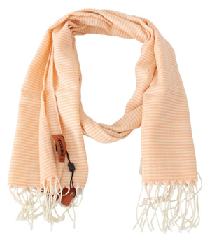 Peach Lined Wool Knit Neck Wrap Fringe Scarf