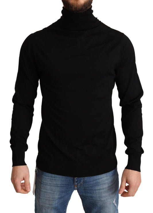 Black Virgin Wool Turtleneck Pullover Sweater