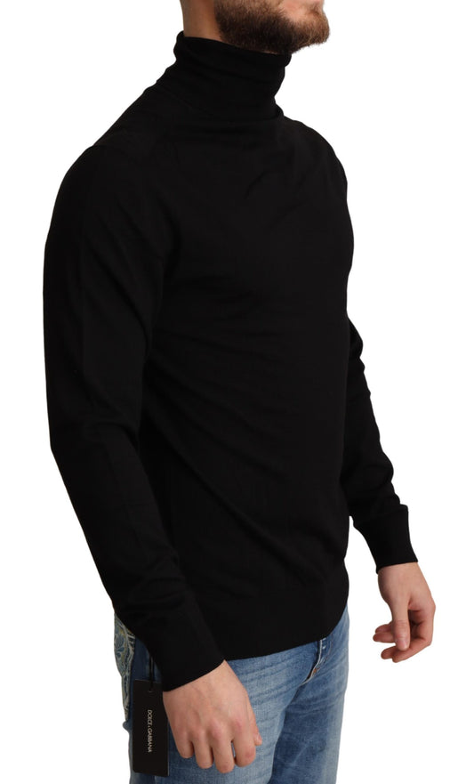 Black Virgin Wool Turtleneck Pullover Sweater
