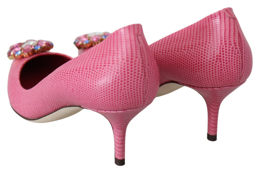 Pink Exotic Leather Crystal Pumps Shoes