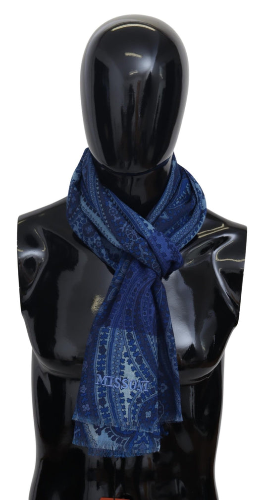 Blue 100% Wool Floral Unisex Neck Wrap Shawl Scarf