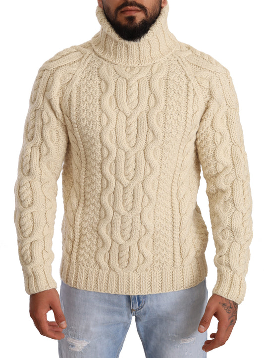 White Alpaca Wool Turtleneck Pullover Sweater