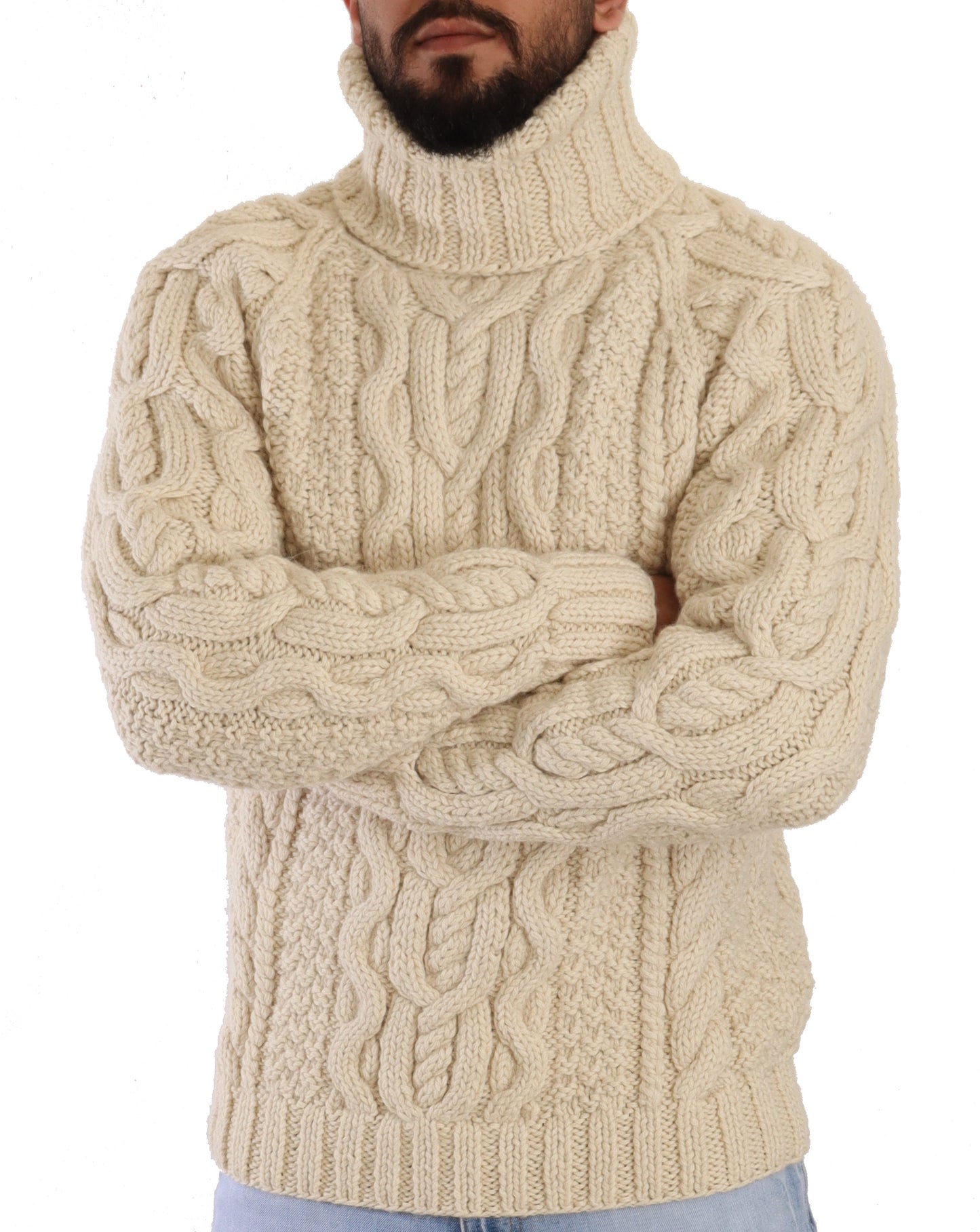 White Alpaca Wool Turtleneck Pullover Sweater