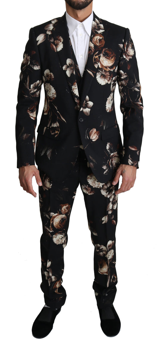 Black Floral Slim 3 Piece MARTINI Suit