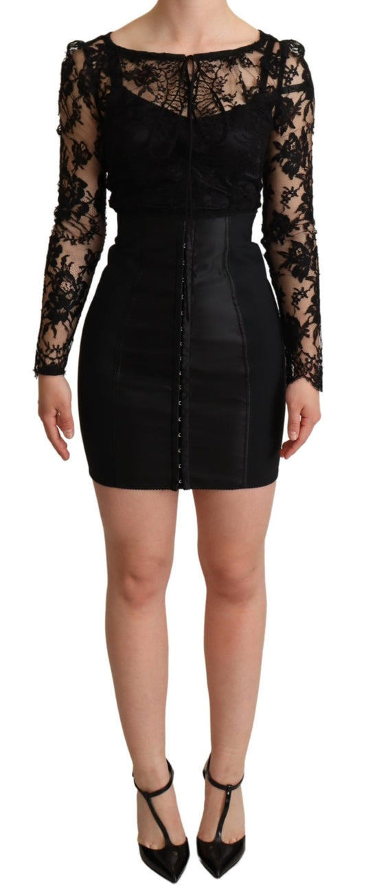 Black Fitted Lace Top Bodycon Mini Dress