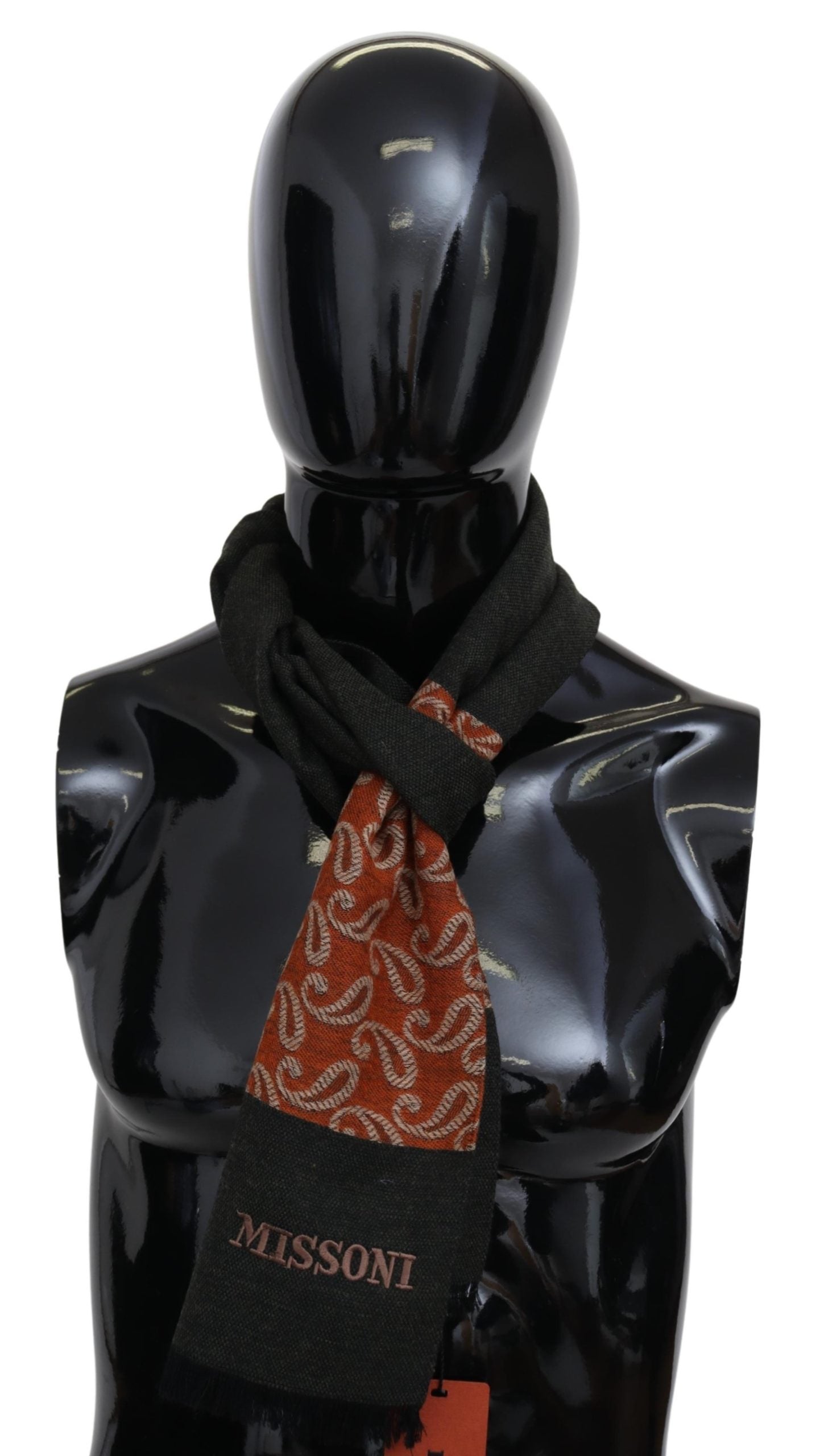 Black Orange Paisley Wool Unisex Neck Wrap Shawl
