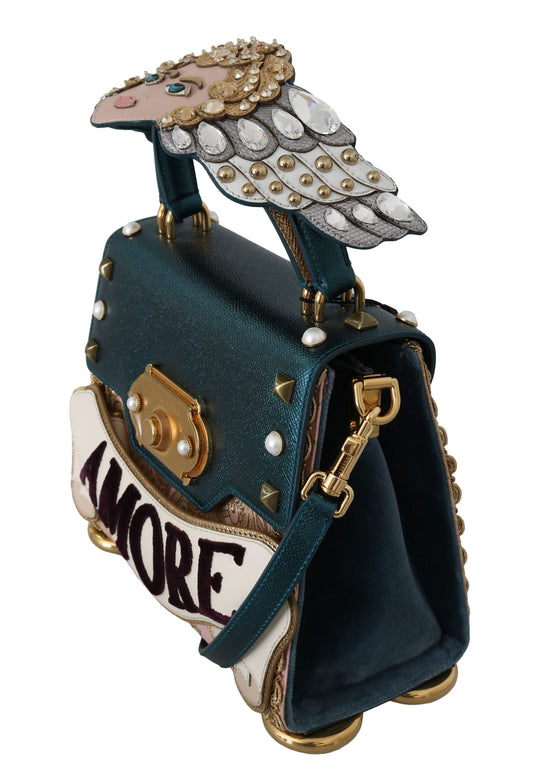 Blue Leather Angel Amore Crossbody WELCOME  Purse