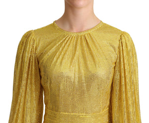 Yellow Crystal Mesh Pleated Maxi Dress