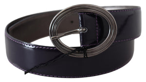 Purple Silver Oval Metal Buckle Waist Leather Belt