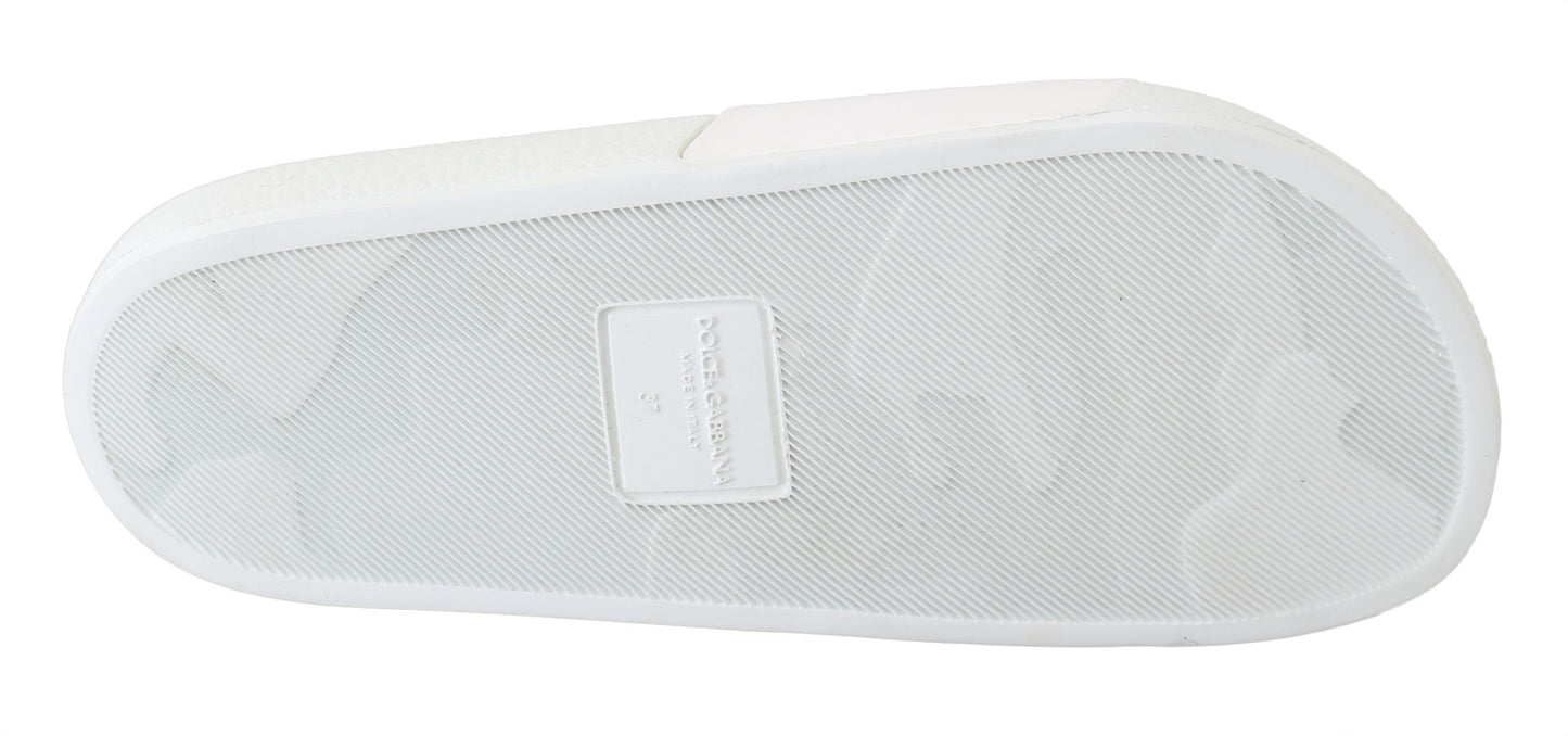 White Leather #dgfamily Slides Sandals