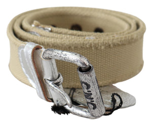 Beige Cotton Rustic Logo Buckle Belt