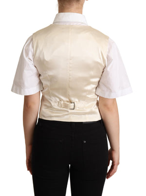 Beige Silk Sleeveless Waistcoat Vest