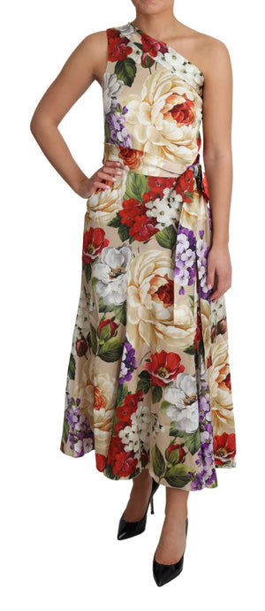Print Silk Stretch One Shoulder Dress Floral