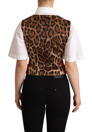 Red Brown Leopard Print Waistcoat Vest