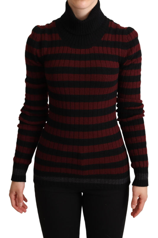 Black Red Striped Wool Pullover Sweater