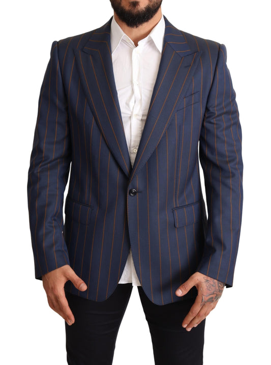 Blue Striped Wool Slim Fit Blazer Jacket