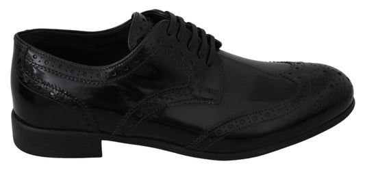 Black Leather Derby Formal Brogues Shoes