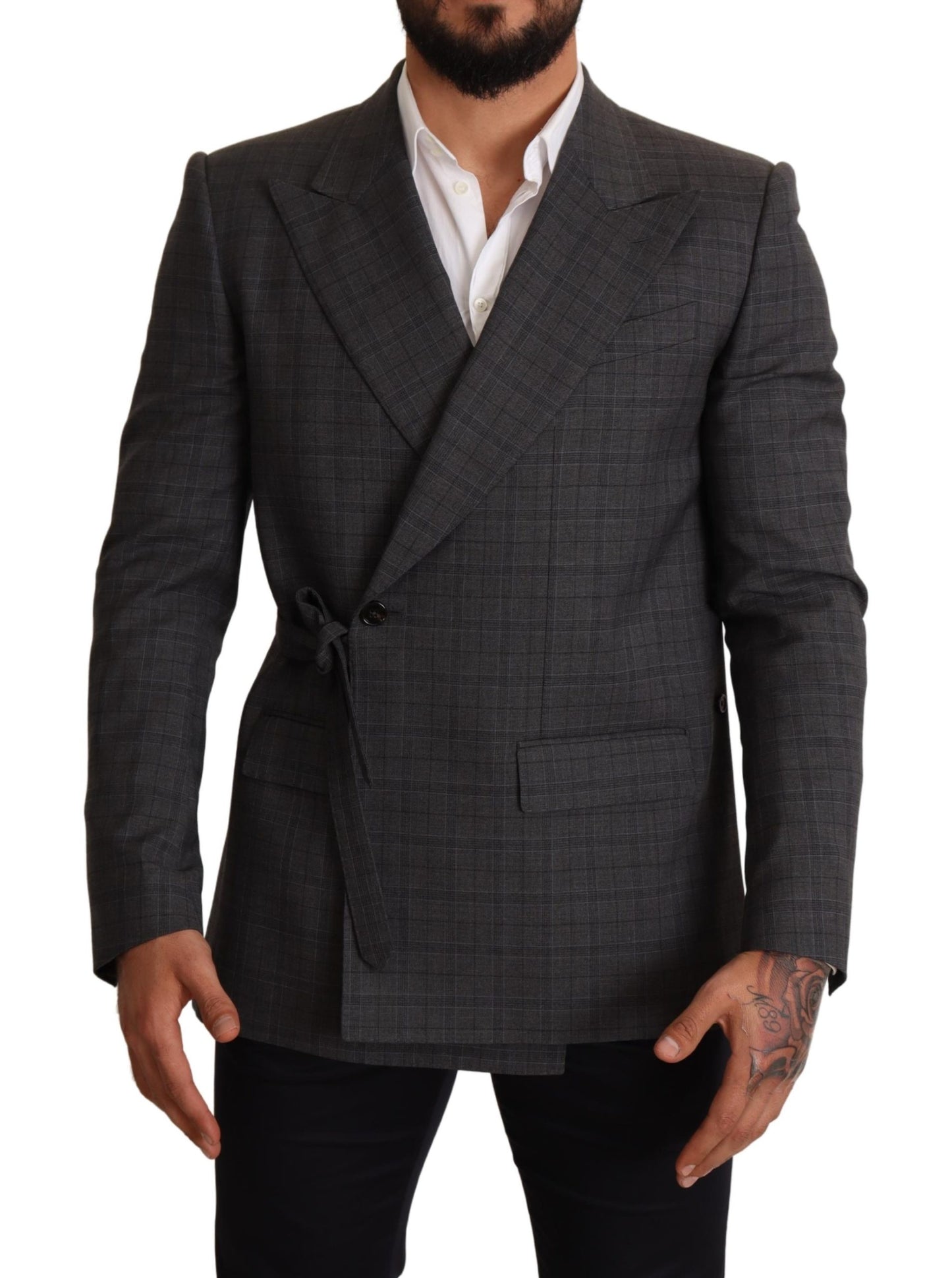 Gray Check Wool Slim Fit Blazer Jacket