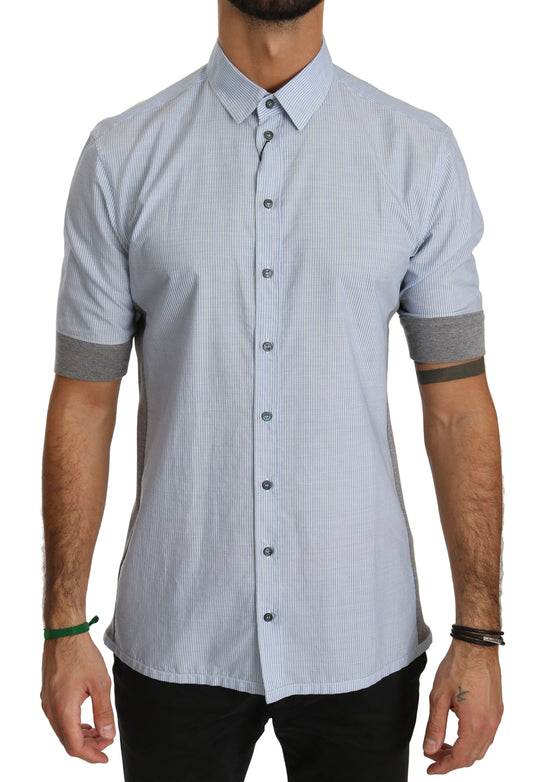 Blue White Short Sleeve Cotton Shirt