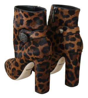Brown Leopard Calf Hair Ankle Boots Shoes