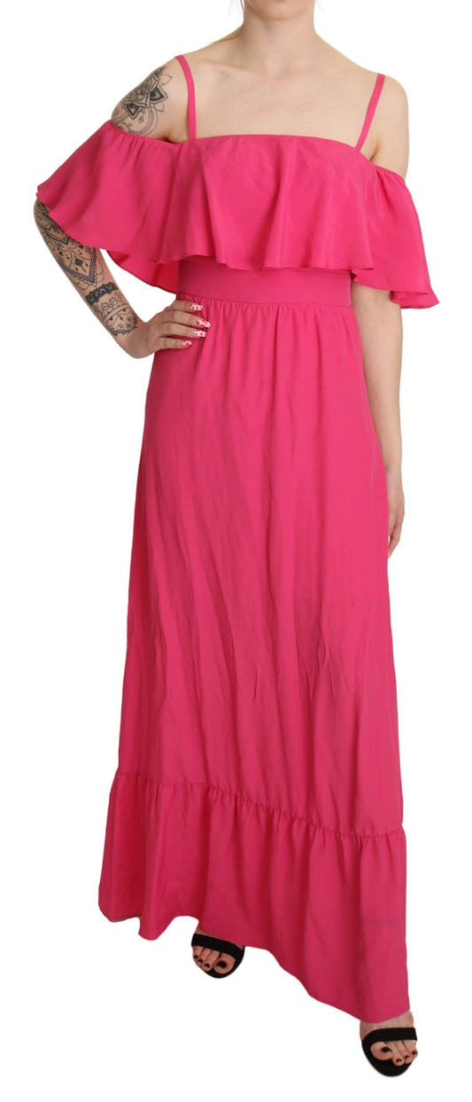 Pink Fuchsia A-line Off Shoulder Floor Length Dress