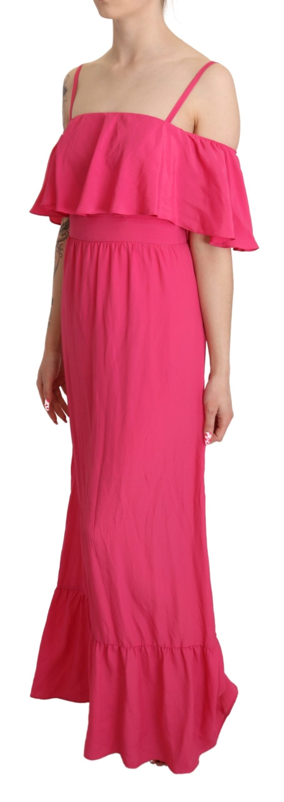 Pink Fuchsia A-line Off Shoulder Floor Length Dress