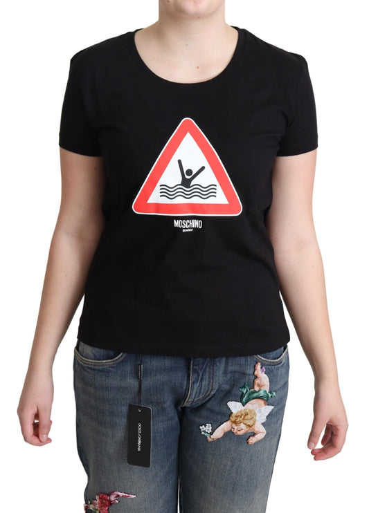 Black Cotton Swim Graphic Triangle Print  T-shirt