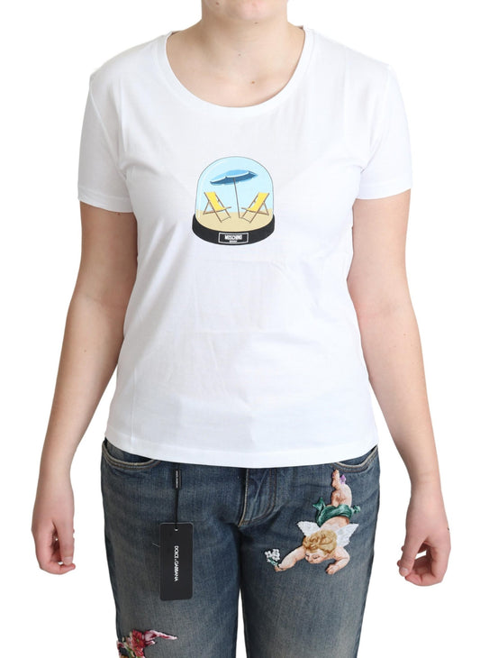 White Printed Cotton Short Sleeves Tops T-shirt