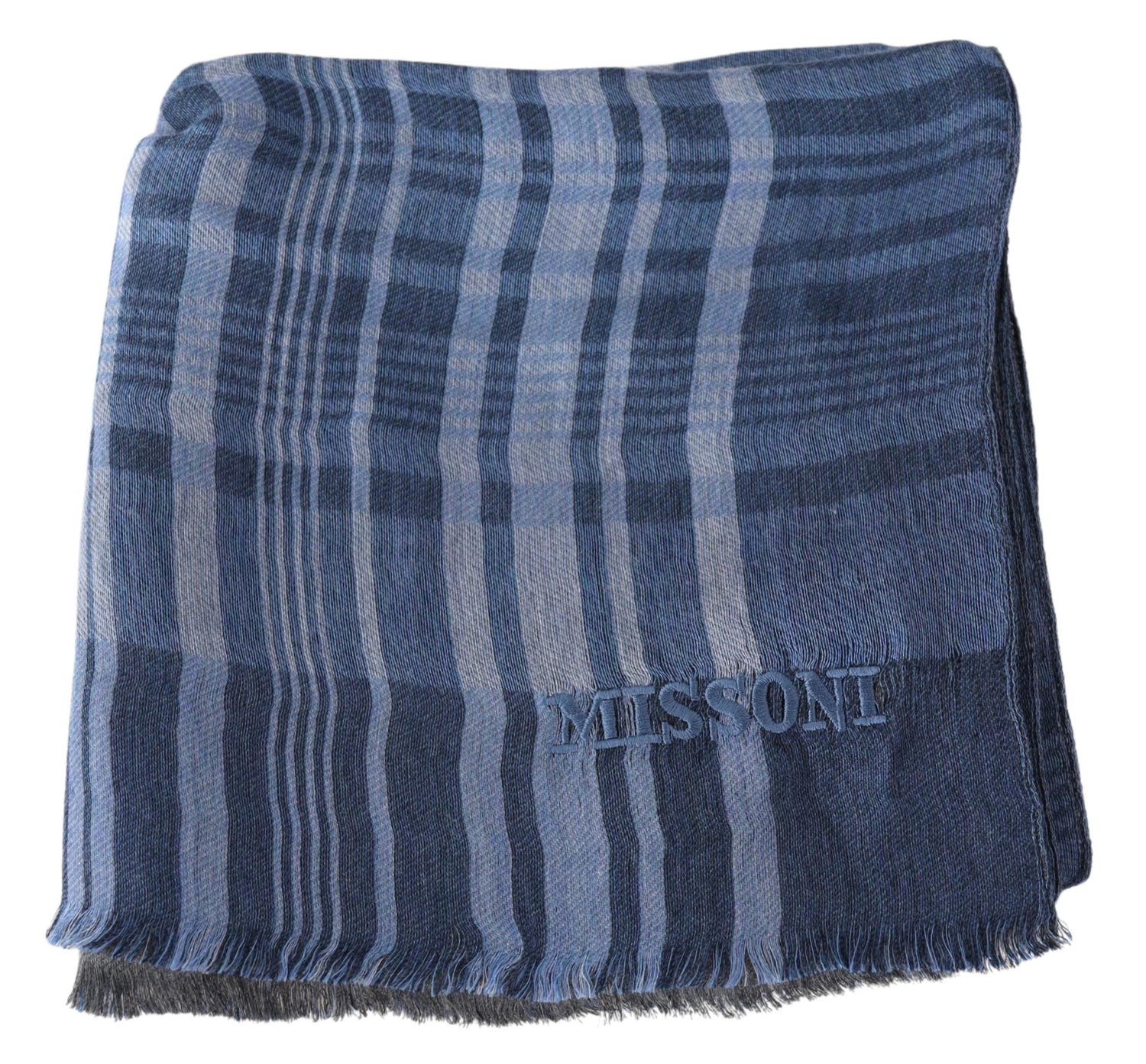 Blue Wool Knit Plaid Unisex Neck Wrap Shawl Scarf