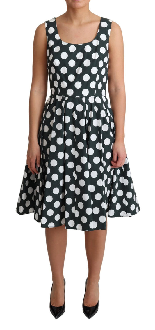 Green Polka Dotted Cotton A-Line Dress