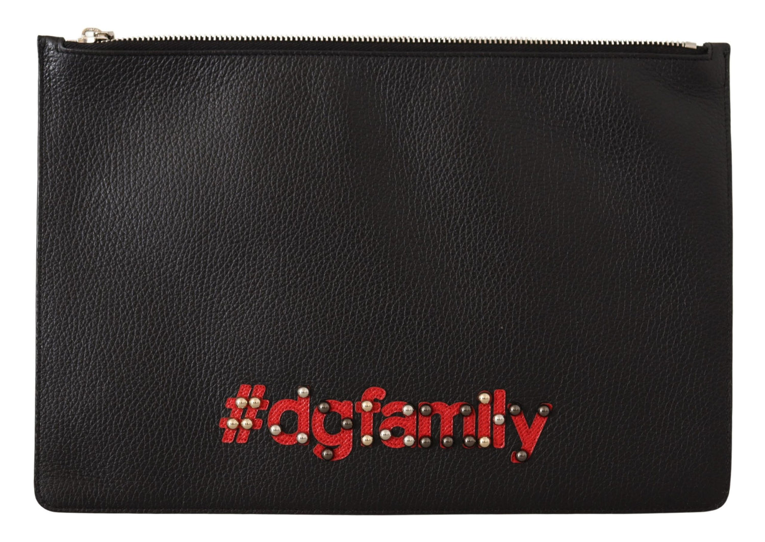 Black #dgfamily Leather Hand Pouch Borse Clutch Wallet