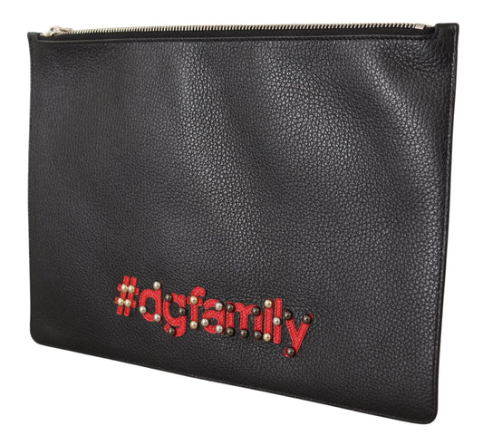 Black #dgfamily Leather Hand Pouch Borse Clutch Wallet