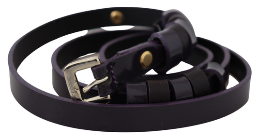 Black Leather Thin Gold Metal Chrome Buckle Belt