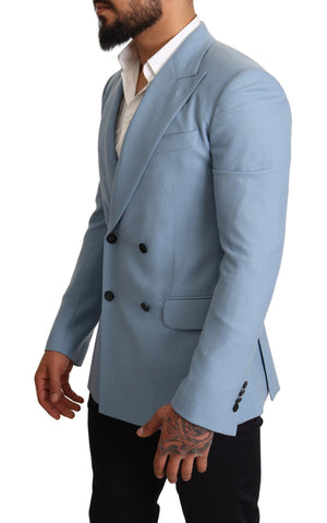 Blue Cashmere Silk Slim Fit Blazer Jacket