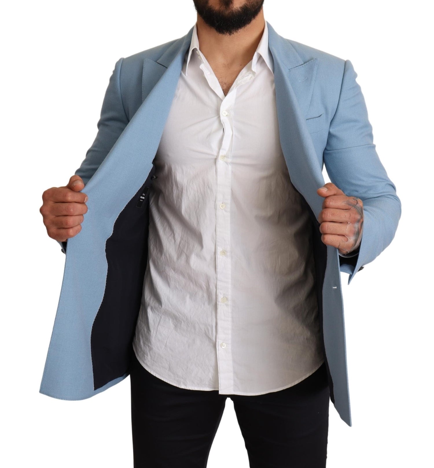 Blue Cashmere Silk Slim Fit Blazer Jacket