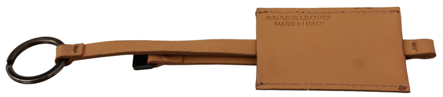 Beige Leather Branded Logo Keyring  Keychain