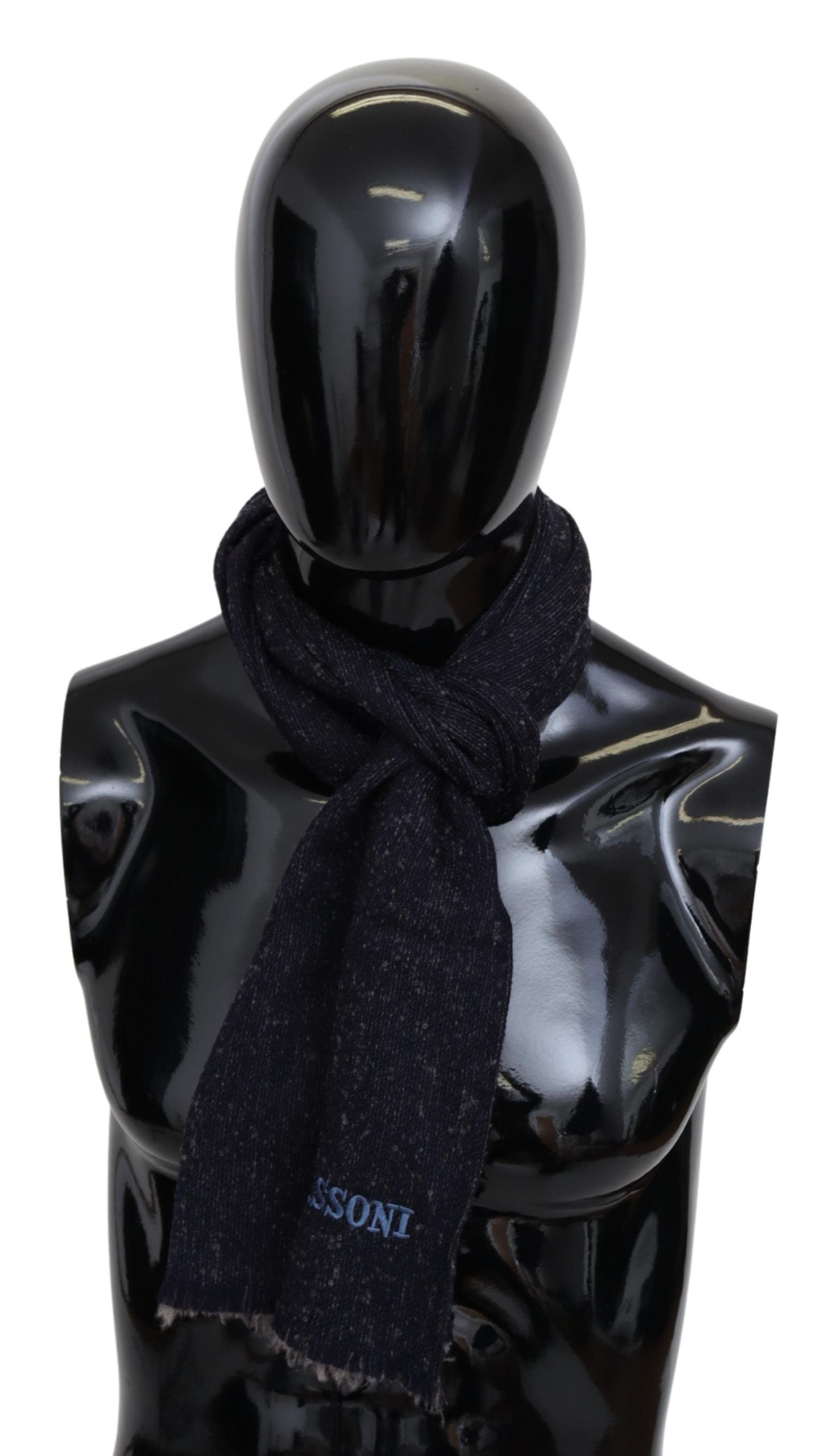 Black Wool Knit Unisex Neck Warmer Wrap Logo Scarf